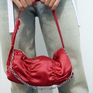 Zara satin effect red shoulder bag